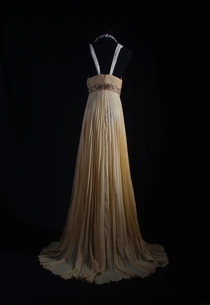 Cocktailkleid für Damen im 80er-Jahre-Stil, A-Linie, V-Ausschnitt, Chiffon, plissiert, mit Perlen, langes Kleid für Abschlussfeiern, Ballkleider AS075