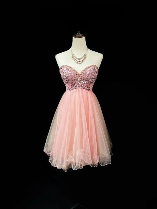 Princess Ball Gown Sweetheart Blush Pink Tulle Short Birthday Gown Homecoming Dresses Ideas Hoco Outfits RB5883