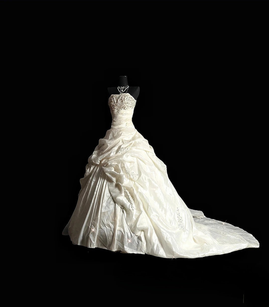 Vintage Ball Gown Strapless 80s With Tiered Beading Long Autumn Winter Bridal Dress Wedding Dresses RB8822