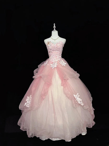 Cute Ball Gown Sweetheart Pink Tulle With Bow Appliques Quince Dress Voluminous Ideas Sweet 16 Quinceanera Dresses Vestido de 15 RB7447