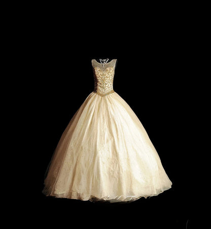 Princess Ball Gown Scoop Gold Long Quinceañera Dress Moda 2000 15 Quinceanera Dresses Ideas Sweet 16 Outfit RB7071