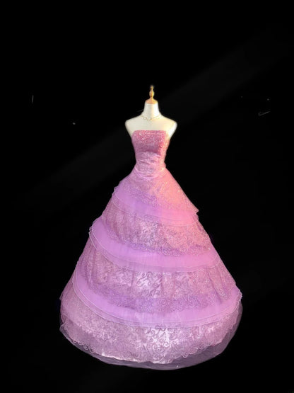 Robe de Bal Princesse Sans Bretelles Lilas Dentelle Sans Manches Avec Appliques Robe de Quinceanera Longue robe de 15 de cenicienta RB3473