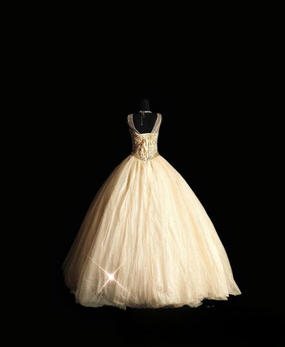 Princess Ball Gown Scoop Gold Long Quinceañera Dress Moda 2000 15 Quinceanera Dresses Ideas Sweet 16 Outfit RB7071