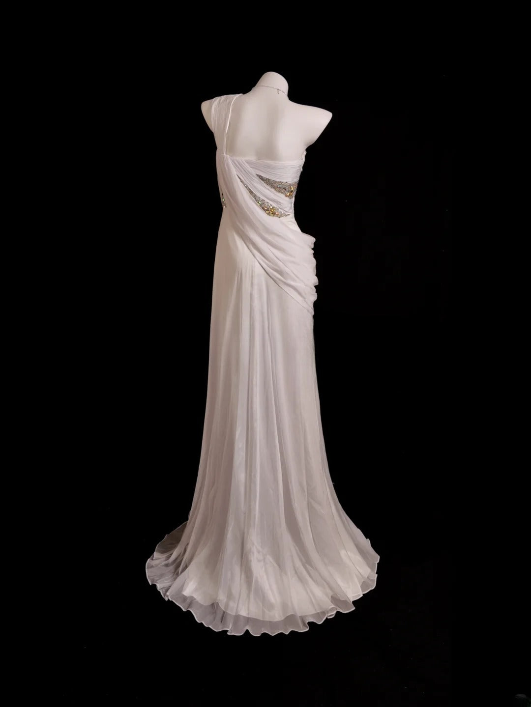 White Prom Dress Mermaid One Shoulder Chiffon With Beading Modest Formal Party Gown RB9879