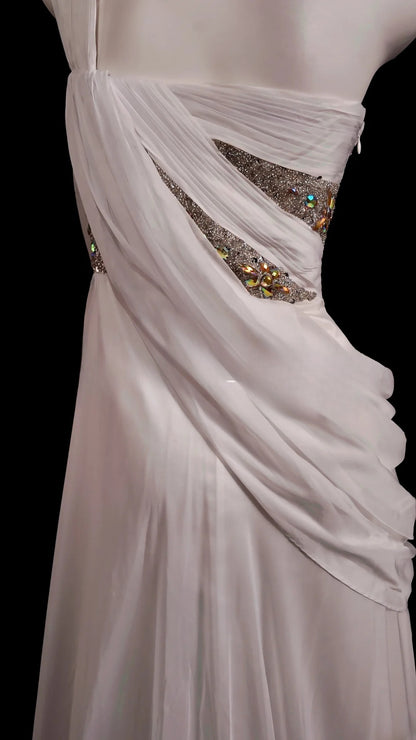 White Prom Dress Mermaid One Shoulder Chiffon With Beading Modest Formal Party Gown RB9879