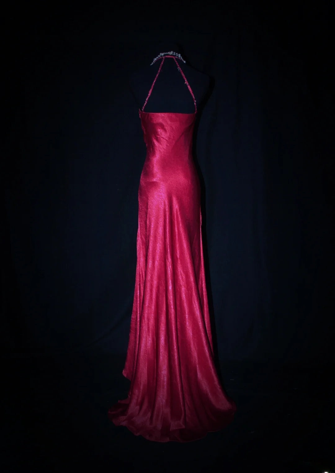 Robe de bal longue sans manches en satin rose fuchsia, style sirène, dos nu, AS077