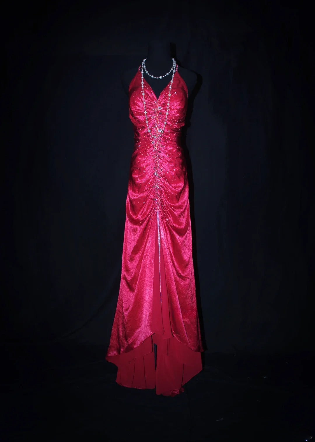 Robe de bal longue sans manches en satin rose fuchsia, style sirène, dos nu, AS077