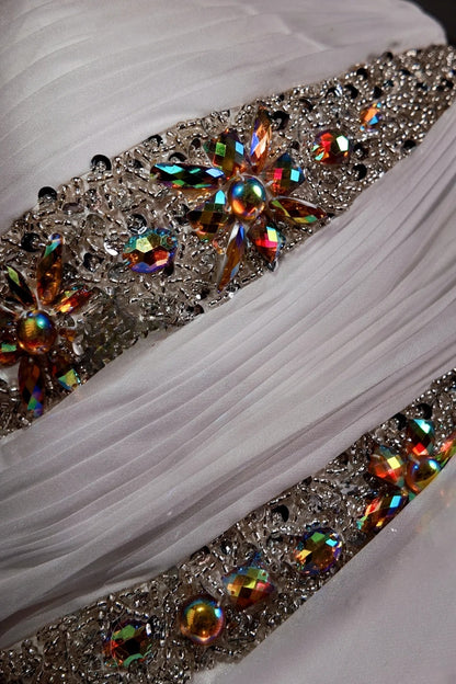 White Prom Dress Mermaid One Shoulder Chiffon With Beading Modest Formal Party Gown RB9879