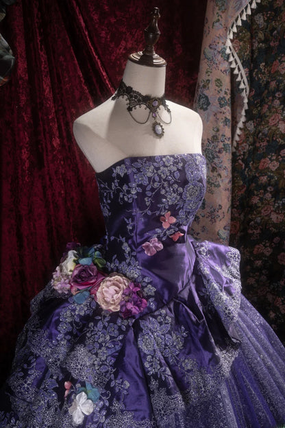 Elegant Ball Gown Strapless Purple Satin With Ruffled Tiered Long Quince Dress Quinceanera Dresses Formal Birthday Outfits RB8096