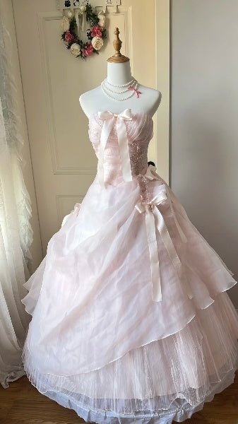 Traumhaftes langes trägerloses Ballkleid für den 16. Geburtstag, rosa Spitze, Sweet Sixteen Partykleid RC0448