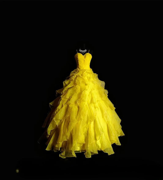 Princess Ball Gown Spaghetti Strap Yellow Long Quinceañera Dress Moda 2000 15 Quinceanera Dresses Ideas Sweet 16 Outfit RB7072