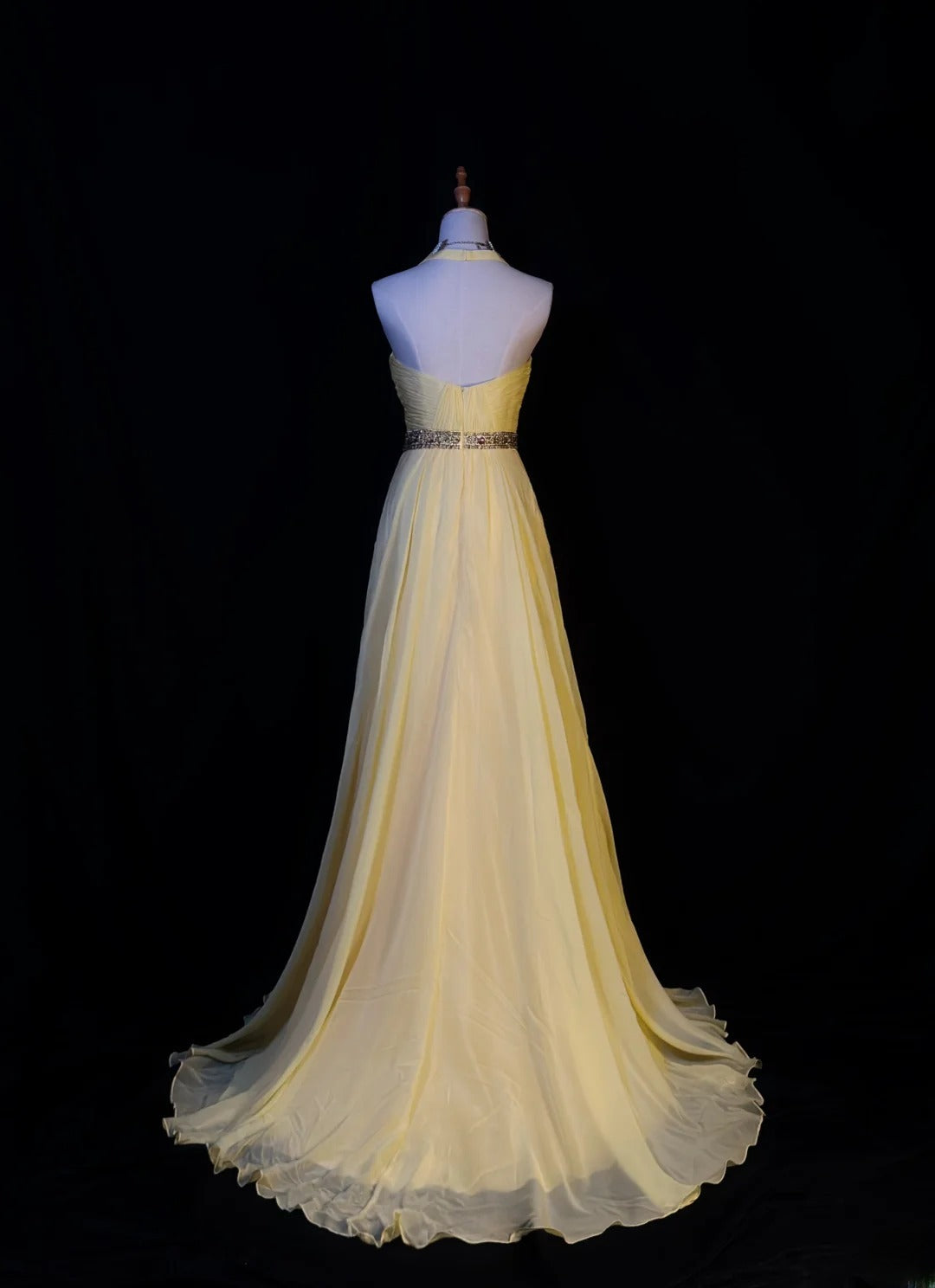 Vintage 80s Prom Dresses A line Halter Yellow Chiffon With Beading Long Evening Dress Formal Outfits RB5885