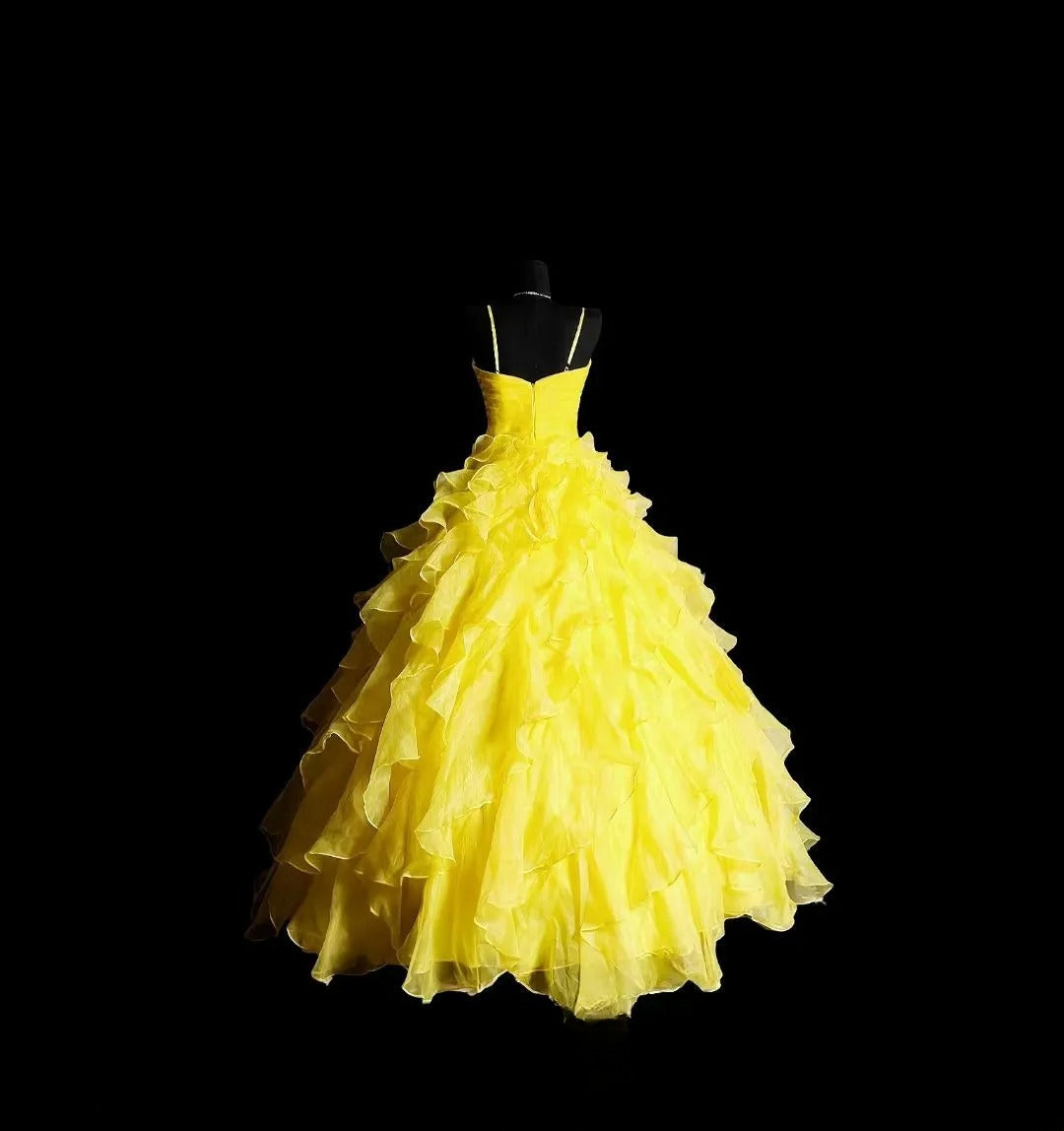 Princess Ball Gown Spaghetti Strap Yellow Long Quinceañera Dress Moda 2000 15 Quinceanera Dresses Ideas Sweet 16 Outfit RB7072