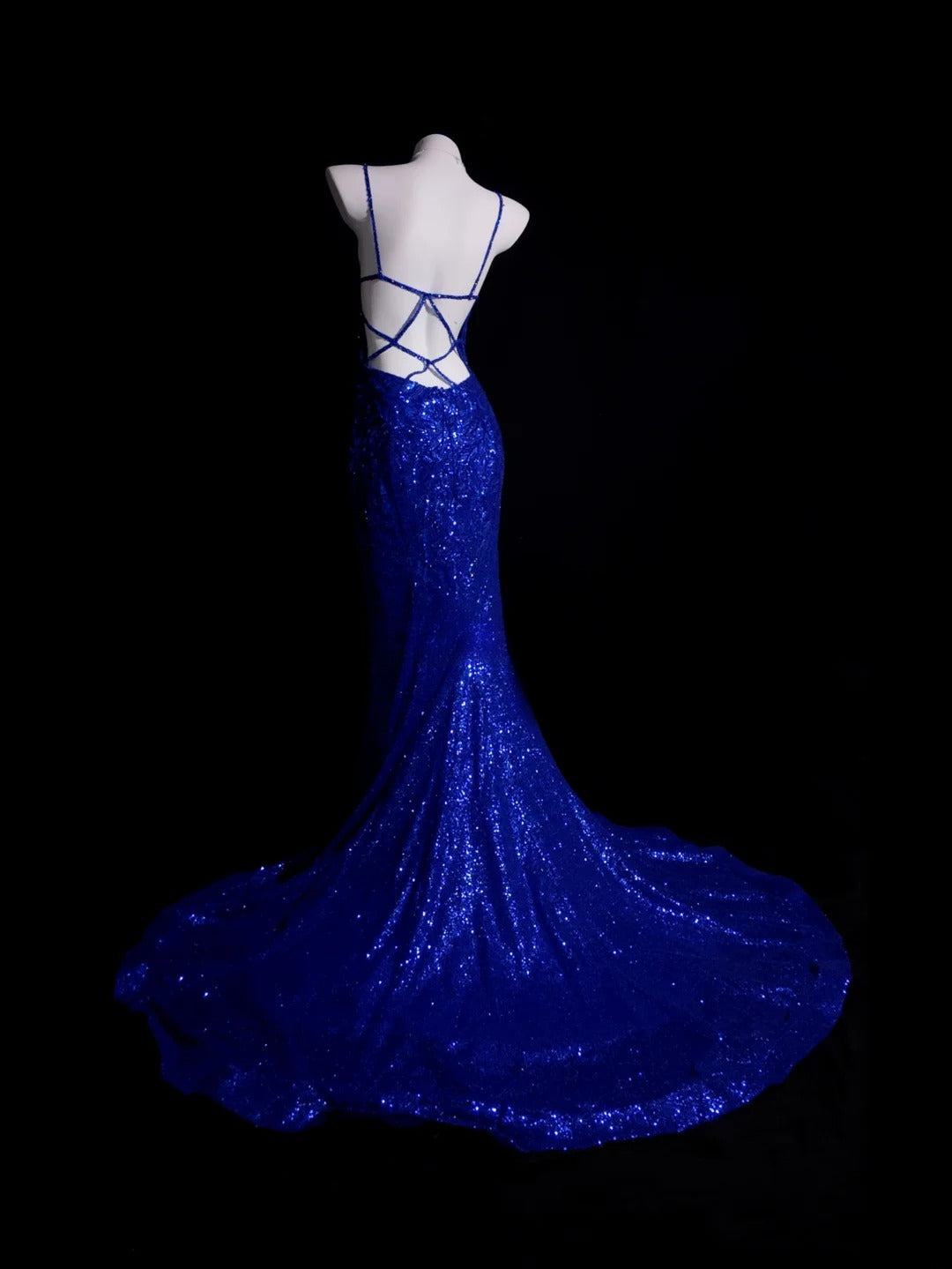 Royal Blue Prom Dress Inspo Mermaid Spaghetti Straps Sequin Modest Long Formal Party Gown RB9880