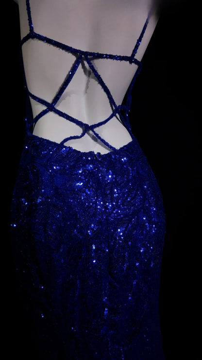 Royal Blue Prom Dress Inspo Mermaid Spaghetti Straps Sequin Modest Long Formal Party Gown RB9880