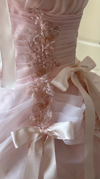 Traumhaftes langes trägerloses Ballkleid für den 16. Geburtstag, rosa Spitze, Sweet Sixteen Partykleid RC0448