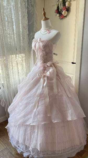 Traumhaftes langes trägerloses Ballkleid für den 16. Geburtstag, rosa Spitze, Sweet Sixteen Partykleid RC0448