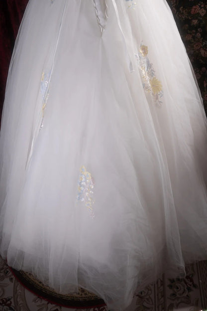 Pretty Ball Gown Scoop White Tulle With Appliqued Long Quince Dress Quinceanera Dresses Formal Birthday Outfits RB8097