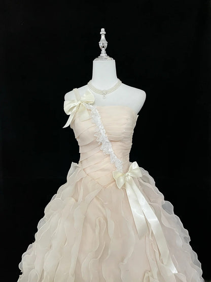 Beautiful Ball Gown One Shoulder Champagne Chiffon Long Quince Dress Voluminous Sweet 16 Sweet Sixteen Outfits Vestido de 15 RB7450