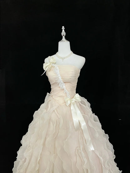 Beautiful Ball Gown One Shoulder Champagne Chiffon Long Quince Dress Voluminous Sweet 16 Sweet Sixteen Outfits Vestido de 15 RB7450