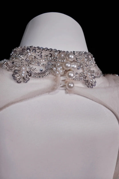 Princess Wedding Dress Ball Gown High Neck White Sequined With Long Sleeves Bridal Gown for Big Day RB9882
