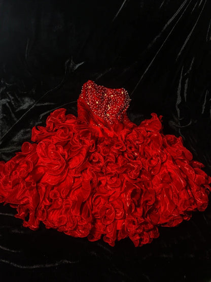 Robe de bal vintage rouge bustier à volants, robe courte pour un 16e anniversaire, robe de soirée, robe de cocktail AS065