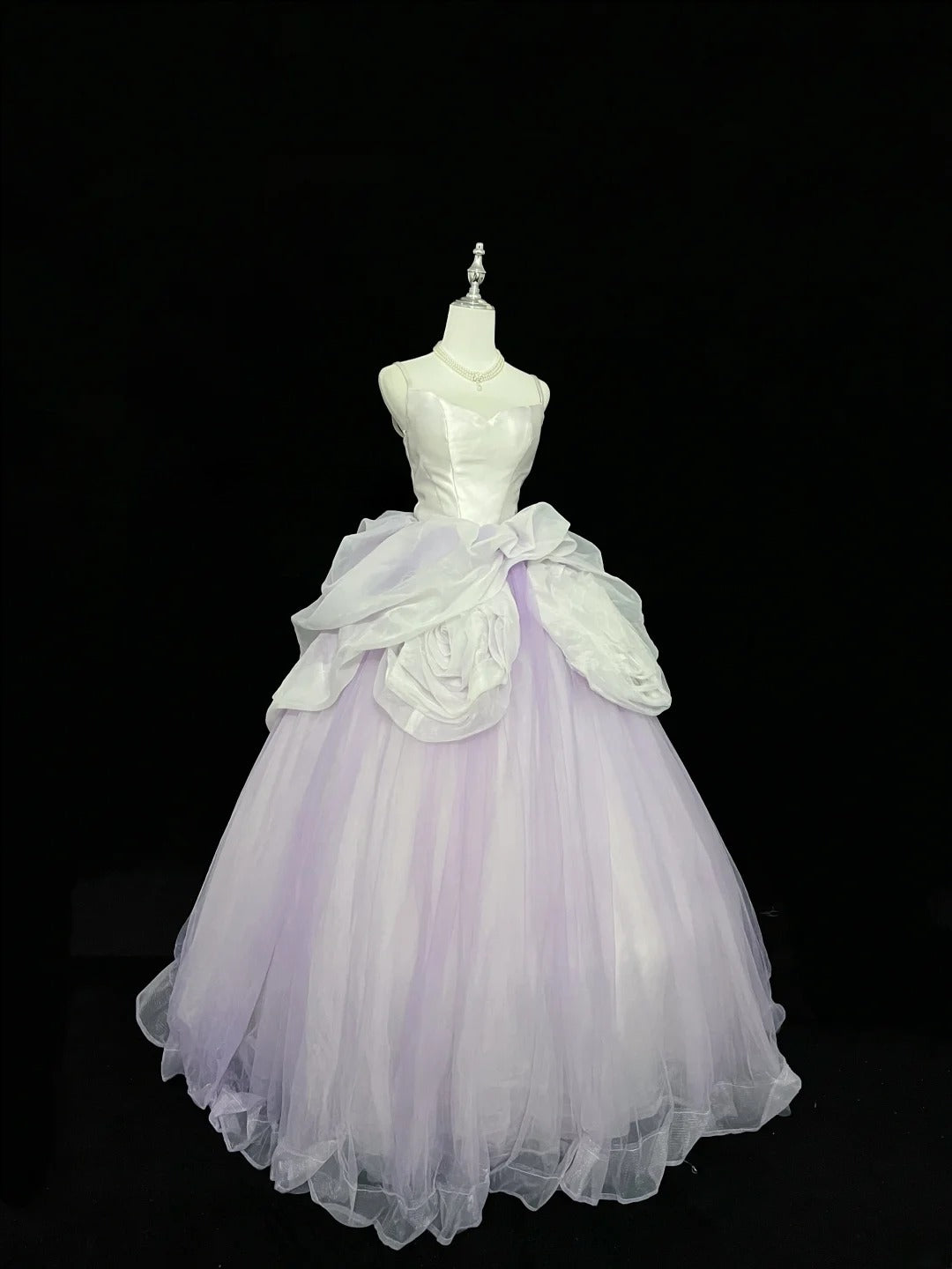 Cute Ball Gown Spaghetti Straps Lilac Tulle With Flowers Quince Dress Voluminous Sweet 16 Sweet Sixteen Outfits Vestido de 15 RB7451