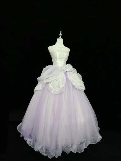 Cute Ball Gown Spaghetti Straps Lilac Tulle With Flowers Quince Dress Voluminous Sweet 16 Sweet Sixteen Outfits Vestido de 15 RB7451