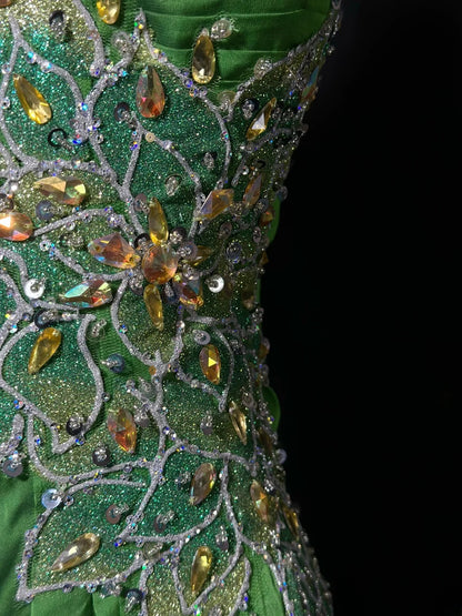 Vintage 80s Prom Dresses A line Spaghetti Strap Green Chiffon With Beading Long Evening Dress Formal Outfits RB5887