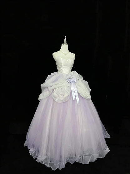 Cute Ball Gown Spaghetti Straps Lilac Tulle With Flowers Quince Dress Voluminous Sweet 16 Sweet Sixteen Outfits Vestido de 15 RB7451