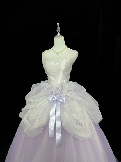 Cute Ball Gown Spaghetti Straps Lilac Tulle With Flowers Quince Dress Voluminous Sweet 16 Sweet Sixteen Outfits Vestido de 15 RB7451