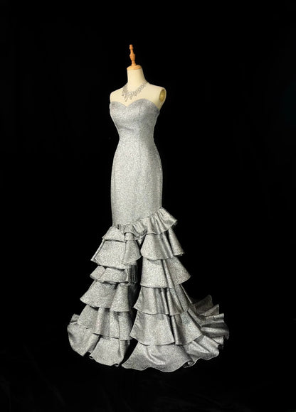 Vintage Prom Dresses Mermaid Sweetheart Grey With Ruffled Long Evening Dress Formal Outfits RB5888