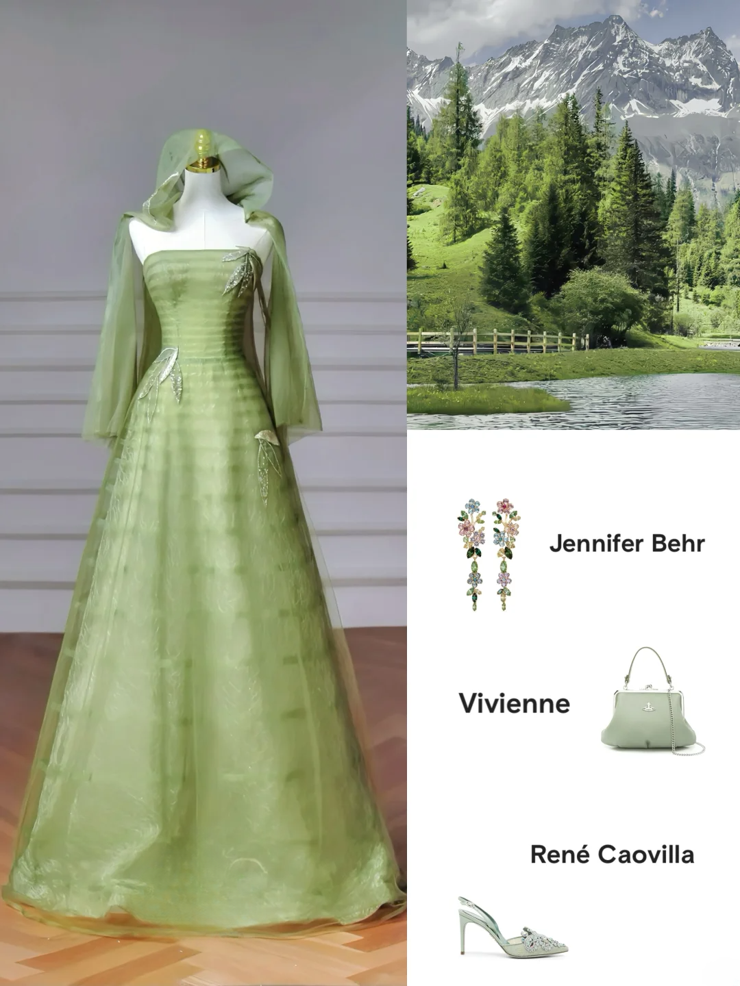 Fairy-tale Ball Gown Strapless Green Tulle With Cape Long Formal Fancy Beaded Prom Evening Dress Dinner Outfits Party Gowns AQ081