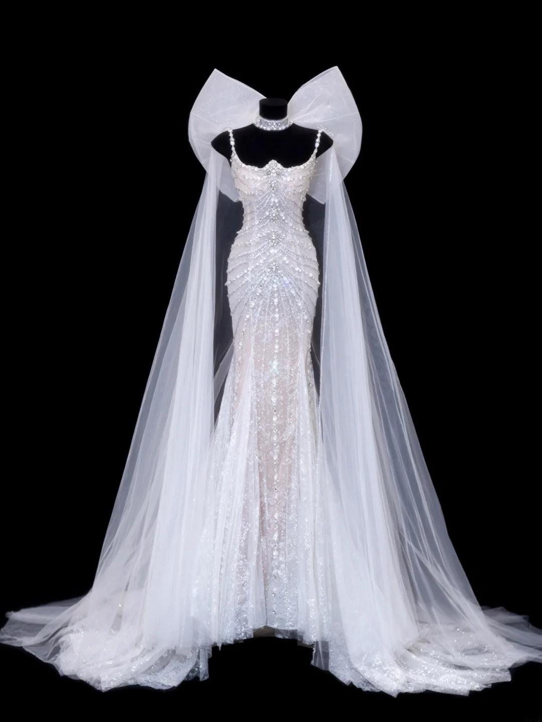 Robe de mariée intemporelle, style sirène romantique, bretelles spaghetti, en tulle orné de perles argentées, blanche, tailles petites et grandes, pour femme SA082