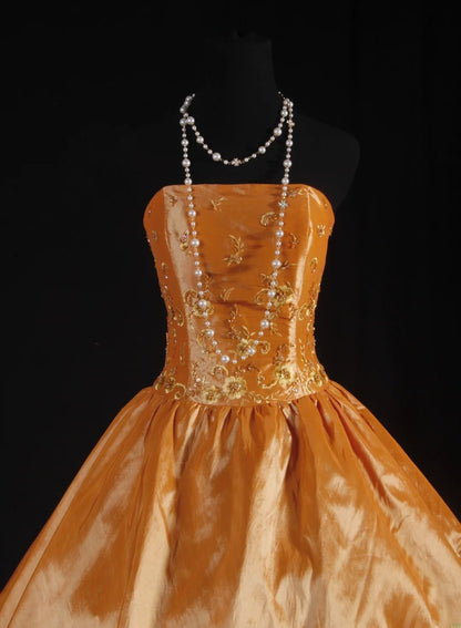Robe de bal bustier orange en taffetas ornée de perles, courte, idéale pour un 16e anniversaire, un bal de promo ou une soirée cocktail (AS082)