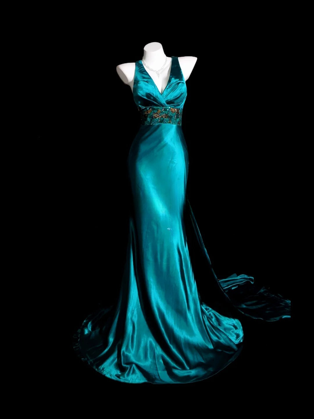 Blue Prom Dress Inspo Mermaid V Neck Satin Backless With Train Modest Long Formal Party Gown RB9883