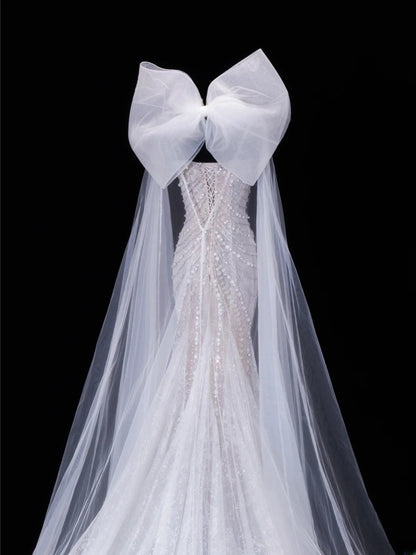 Robe de mariée intemporelle, style sirène romantique, bretelles spaghetti, en tulle orné de perles argentées, blanche, tailles petites et grandes, pour femme SA082