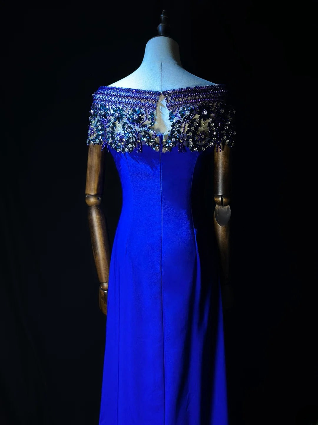 Vintage Prom Dresses Mermaid Off The Shoulder Royal Blue With Beading Crystals Long Evening Dress Formal Outfits RB5889