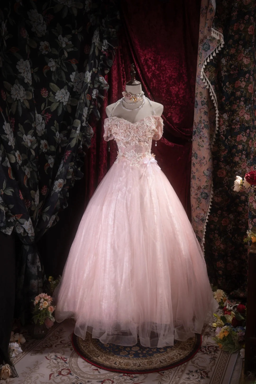 Pretty Ball Gown Off The Shoulder Pink With Appliqued Long Quince Dress Quinceanera Dresses Formal Birthday Outfits RB8102