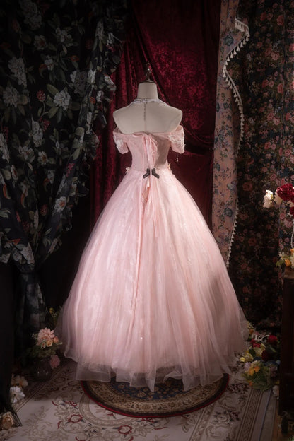 Pretty Ball Gown Off The Shoulder Pink With Appliqued Long Quince Dress Quinceanera Dresses Formal Birthday Outfits RB8102