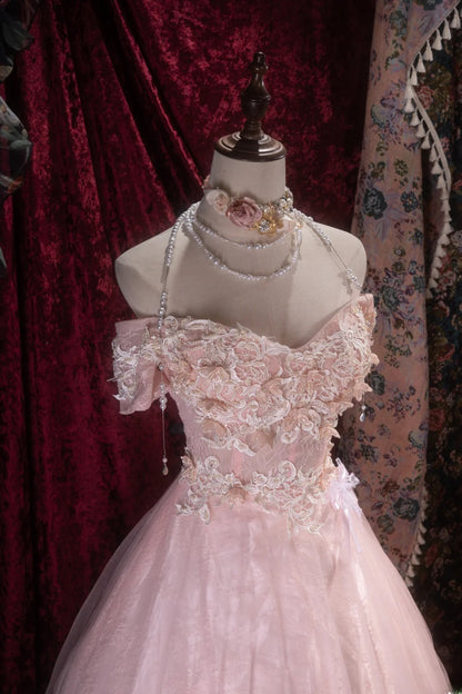 Pretty Ball Gown Off The Shoulder Pink With Appliqued Long Quince Dress Quinceanera Dresses Formal Birthday Outfits RB8102