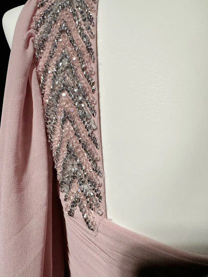 Vintage 80s Prom Dresses A line One Shoulder Pink Chiffon With Beading Long Evening Dress Formal Outfits RB5890