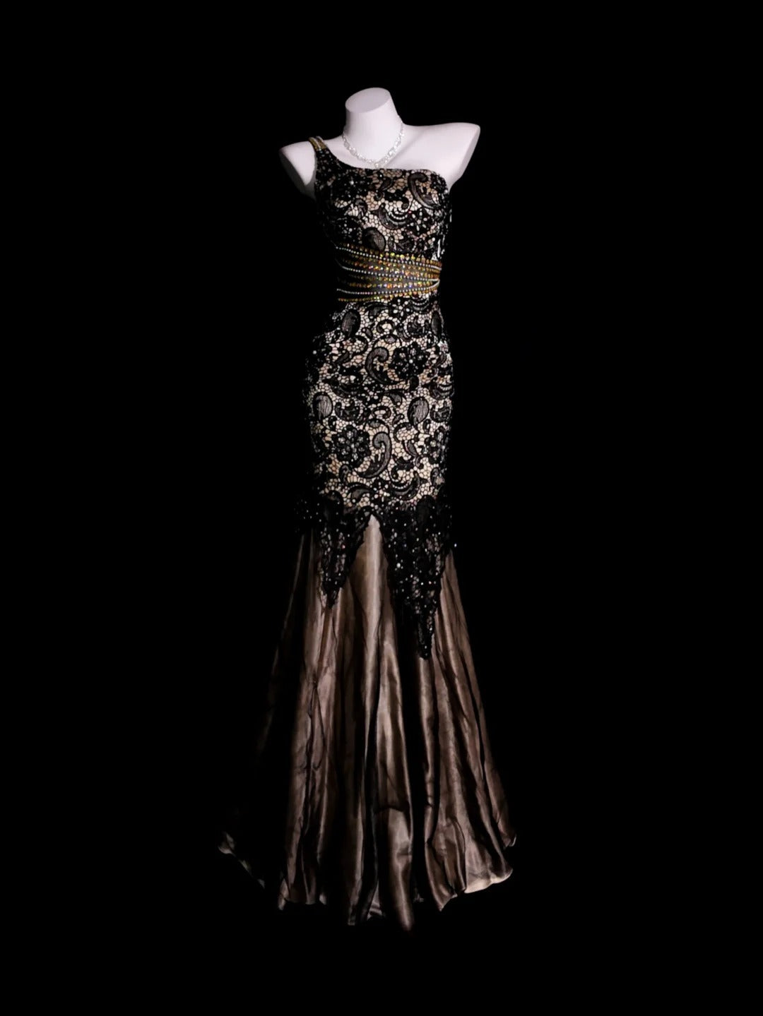 Black Prom Dress Mermaid One Shoulder Lace With Beading Modest Formal Party Gown RB9886