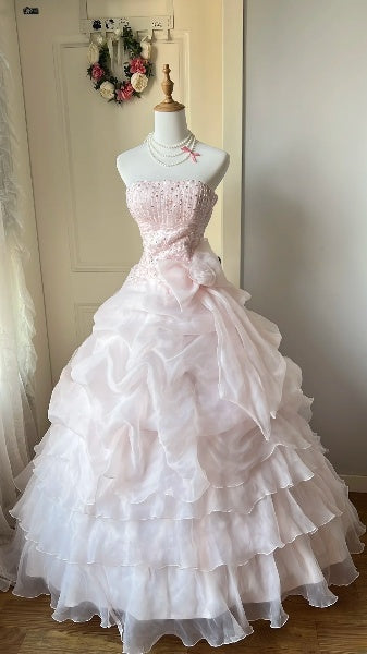 Dream Sweet 16 Dresses Long Strapless Pink With Tiered Layers Ball Gown Sweet Sixteen Party Birthday Outfit RC0453