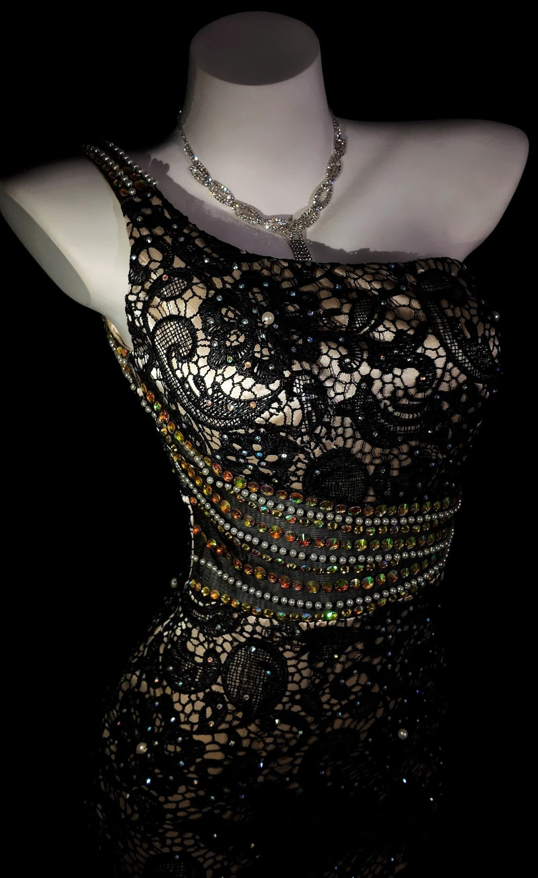 Black Prom Dress Mermaid One Shoulder Lace With Beading Modest Formal Party Gown RB9886