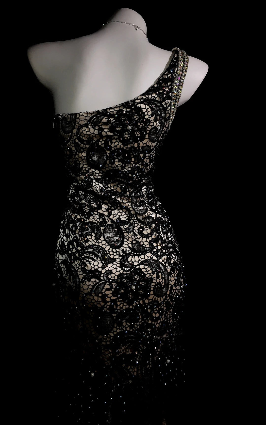 Black Prom Dress Mermaid One Shoulder Lace With Beading Modest Formal Party Gown RB9886