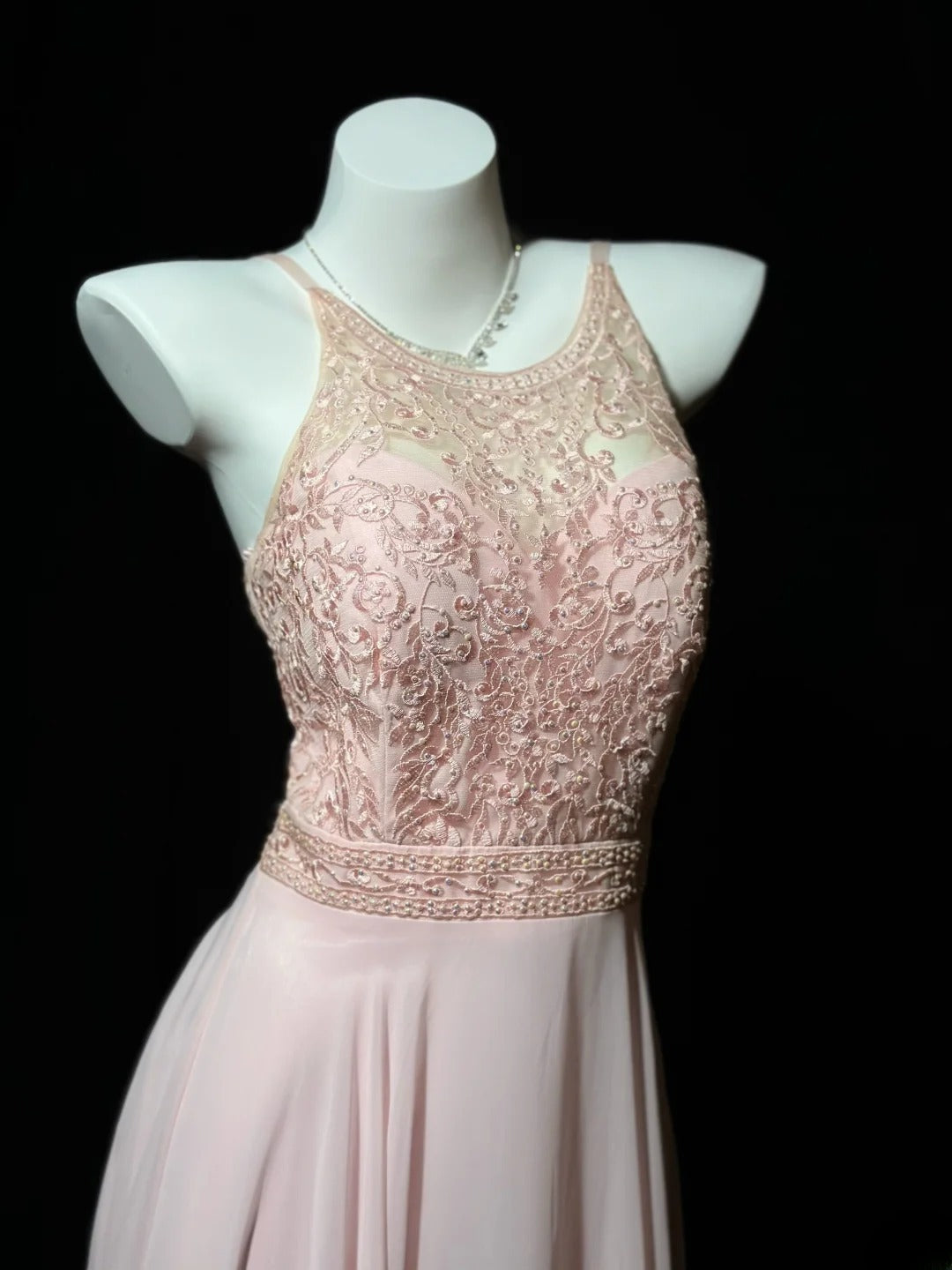 Vintage 80s Prom Dresses A line Scoop Pink Chiffon With Beading Lace Long Evening Dress Formal Outfits RB5892