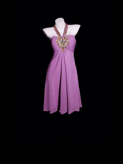 Cute Hoco Dress A line Halter Chiffon With Gold Beaded Short Homecoming Party Dresses RB9887