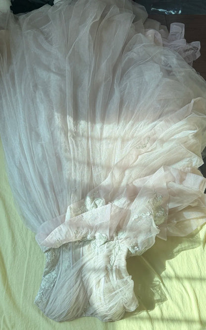 Prinzessin Ballkleid Trägerlos Hellrosa Ärmellos mit Applikationen Langes Quinceanera Kleid Vestido de 15 de Cenicienta RB3479