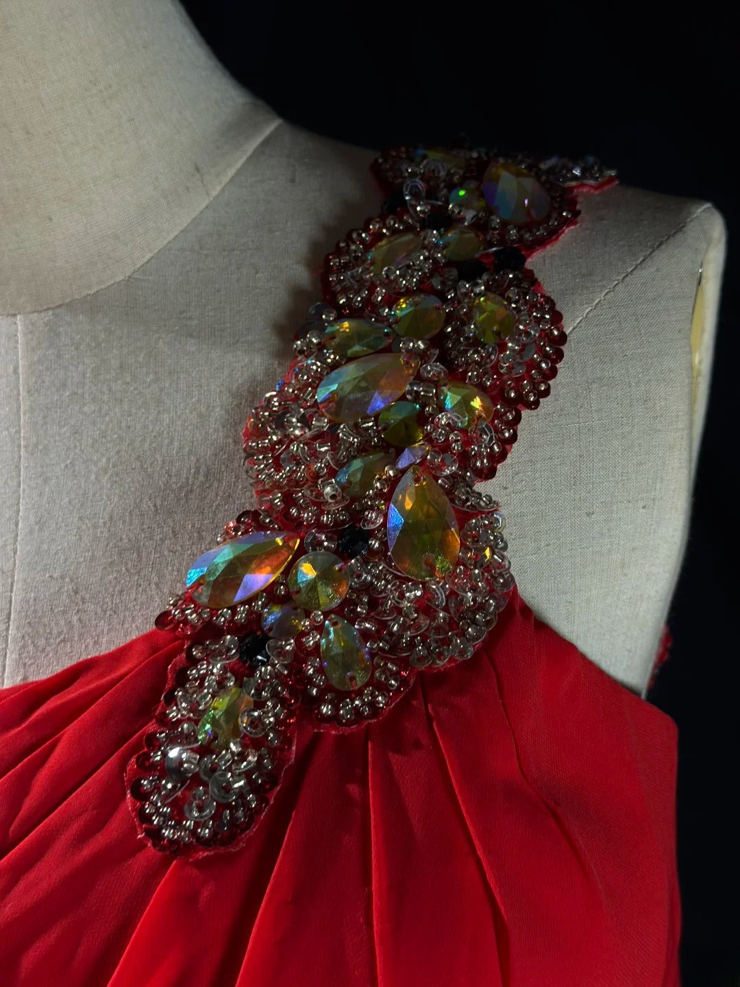 Vintage 80s Prom Dresses A line One Shoulder Red Chiffon With Beading Long Evening Dress Formal Outfits RB5893
